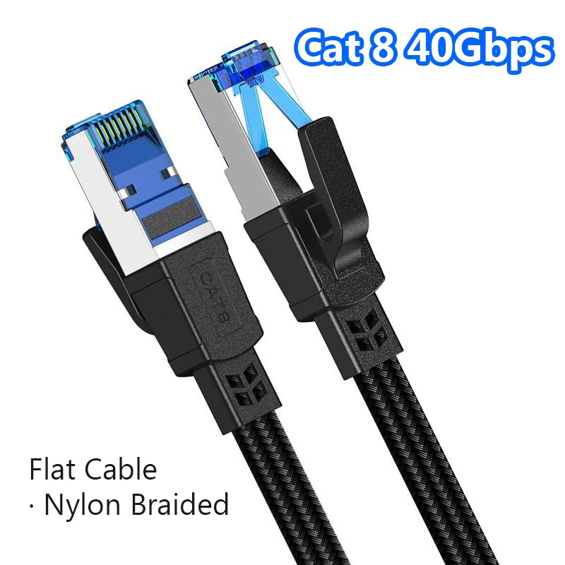 Category 8 Black Braided Network Cable CAT8 40Gbps Copper 7*0.1mm with Shielded Internet Lan Cord for PC Laptops Router