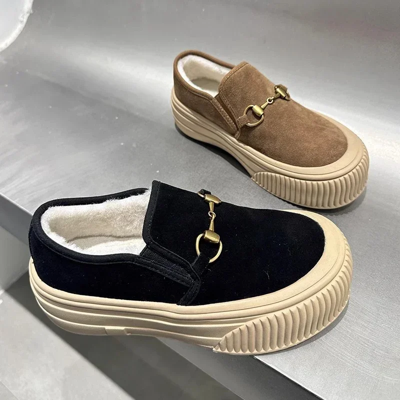 

Женские зимние кроссовки на платформе, повседневная спортивная обувь на плоской подошве, модная теплая замшевая обувь с мехом 2024, короткие плюшевые ботильоны, женская обувь