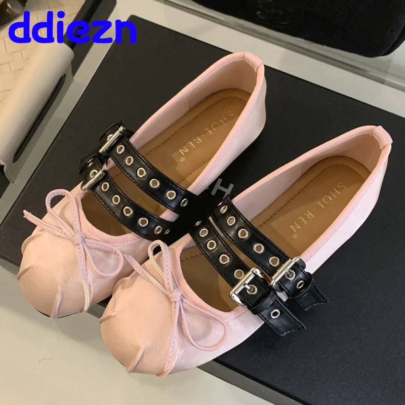 

Балетки женские с круглым носком, шелковые туфли на плоской подошве, с застежкой-бабочкой, Лолита, танцевальные туфли, дизайнерская обувь