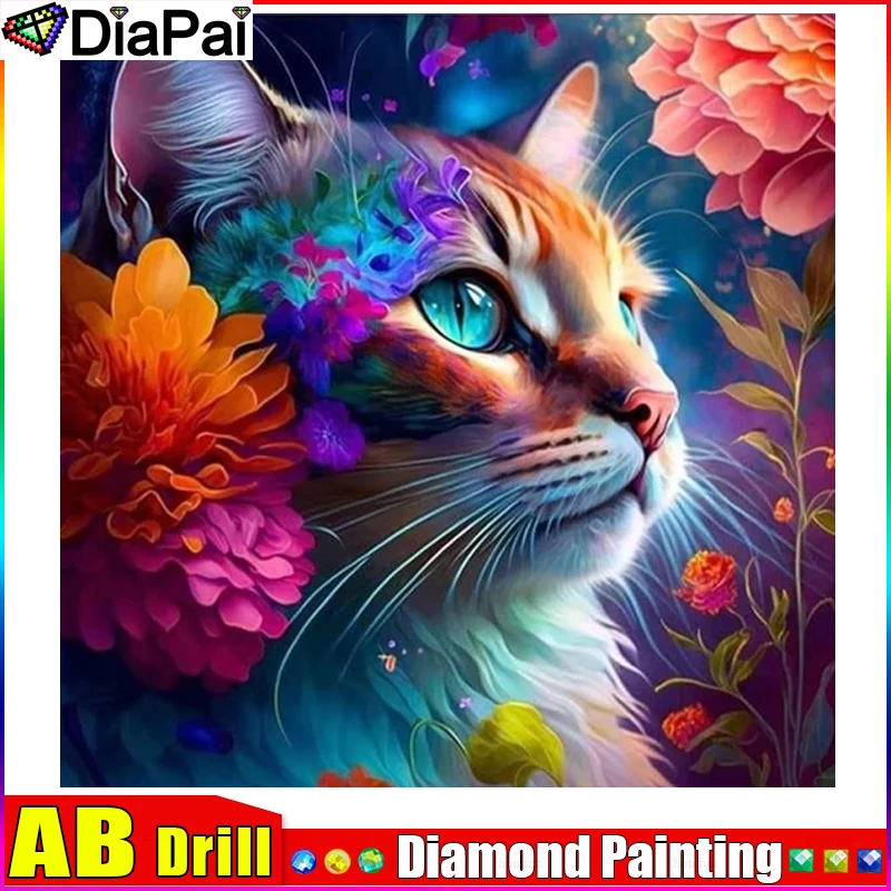

Алмазная 5D картина DIAPAI AB с полным заполнением, алмазная вышивка с изображением животного, кошки, цветка, искусство, домашний декор ручной работы