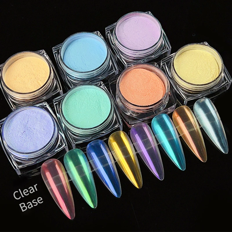 1 Box Aurora Chrome Nail Powder Sparkling Mirror Pearl Pigments Glitter Rubbing Dust Art Manicure Decorate