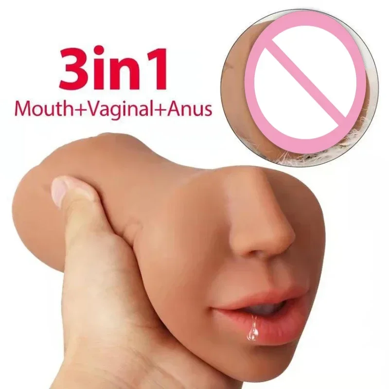 3 IN 1 Male Masturbators Men Vagina Anus Oral Sex Real Deep Throat Masturbation Aircraft Cup Blowjob Pocket Pussy Sex Toys