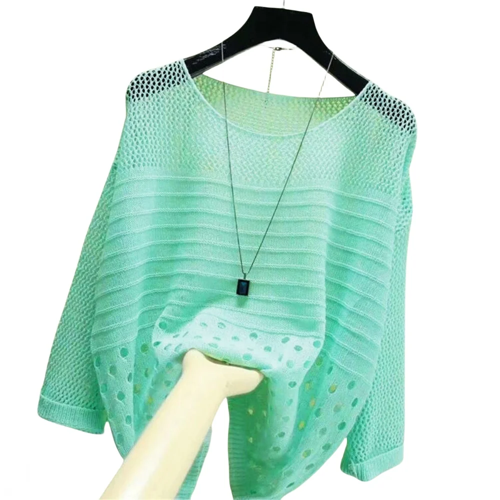 سترة رقيقة محبوكة بخطوط مجوفة للنساء ، سترة متعددة...