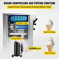 Machine à glaces molles VEVOR grande capacité 20-28L/H, puissance 2200W, double trémie de 6 litres avec panneau LCD pré-refroidi et plateau à œufs 4