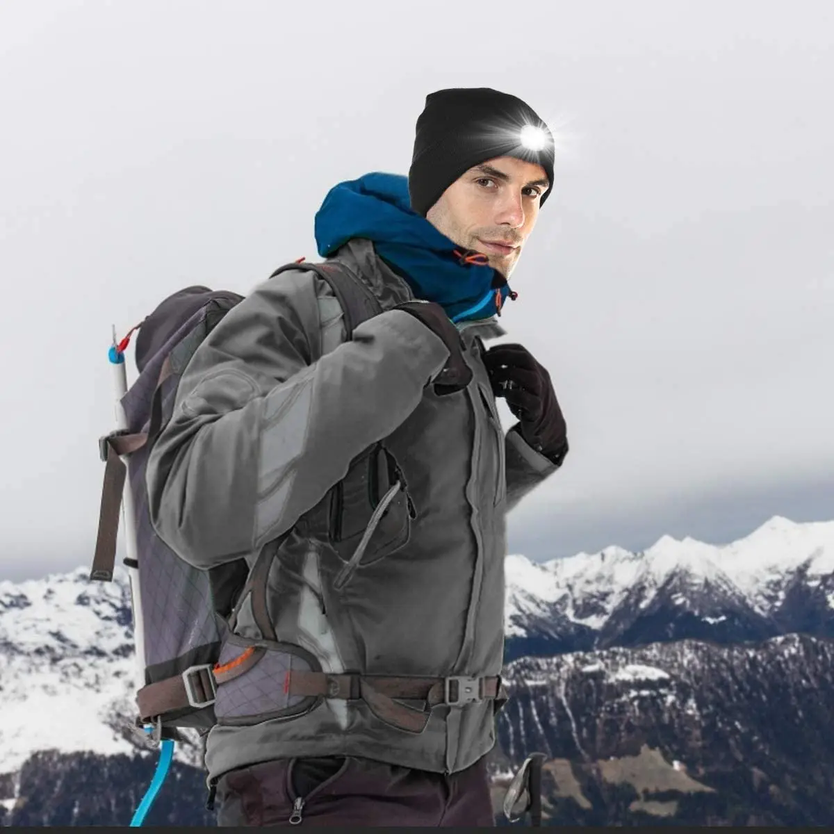 Outdoor Windproof and Warm Knitted Hat Headlamp Outdoor Sports Knitted Head Light Men Women LED Hat Flashlight Headlight Gift