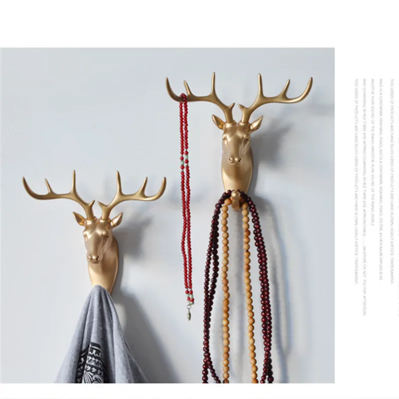 Creative Animal Head Hooks Free-punch Coat hooks Vinyl Sticky Decorative Hook Wall Hanging Gold Deer Head Keys Hanger 3