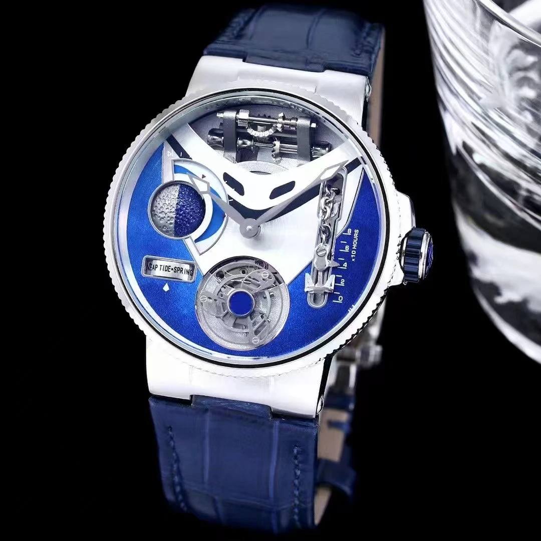 2023 new luxury brand men's automatic personality leisure watch blue dial Ulis folding buckle mechanical gift