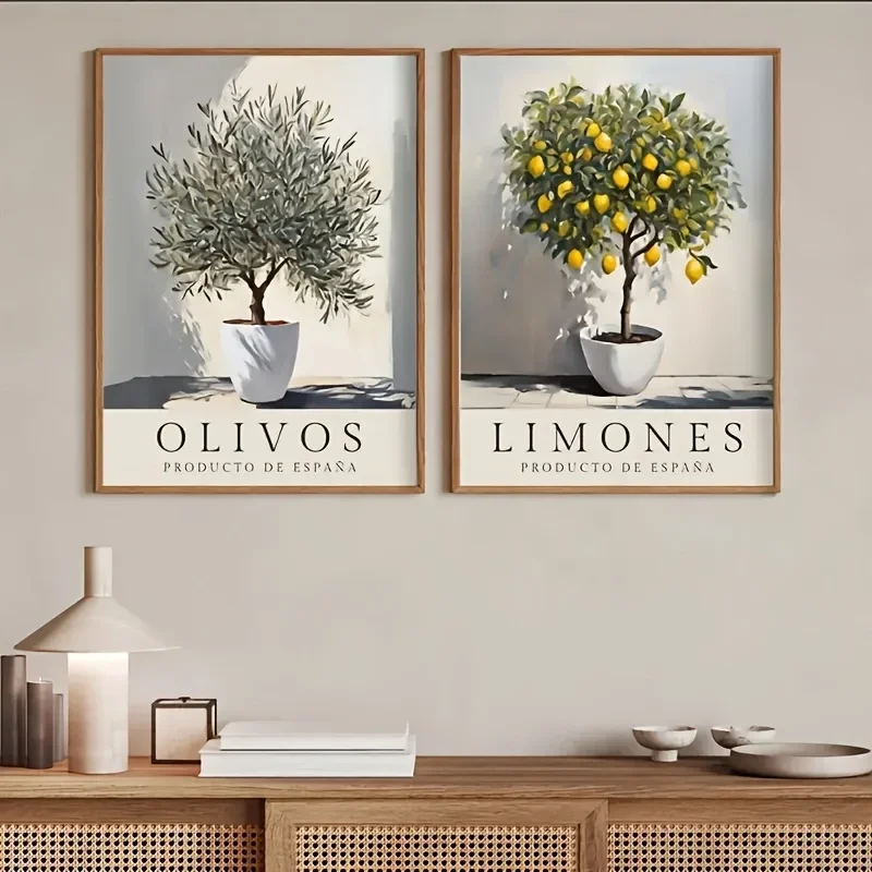 Retro Elegant Olive Tree and Lemon Canvas Poster Vase Wall Art Poster Perfect Gift for Living Room Bedroom Dormitory Home Decor 4