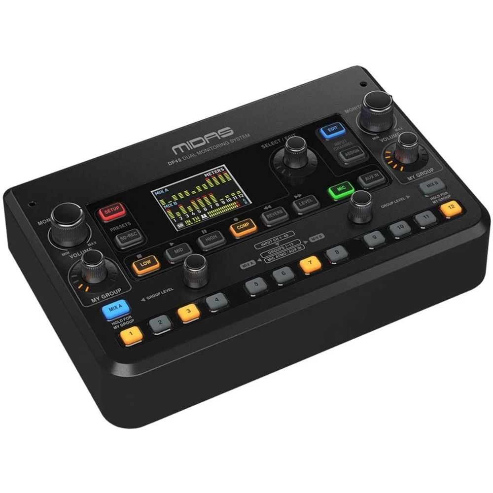 Midas DP48 4 듀얼 48 채널 개인 모니터 디지털 믹서, SD 카드 녹음기, 스테레오 앰비언스 마이크, 원격 전원