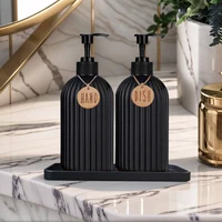 2 ชิ้นสีดําเครื่องจ่ายสบู่เหลวพร้อมถาดซิลิโคน, 500 มิลลิลิตรรีฟิลมือและจานสบู่ขวดเหมาะสําหรับอ่างล้างจานตกแต่ง 2