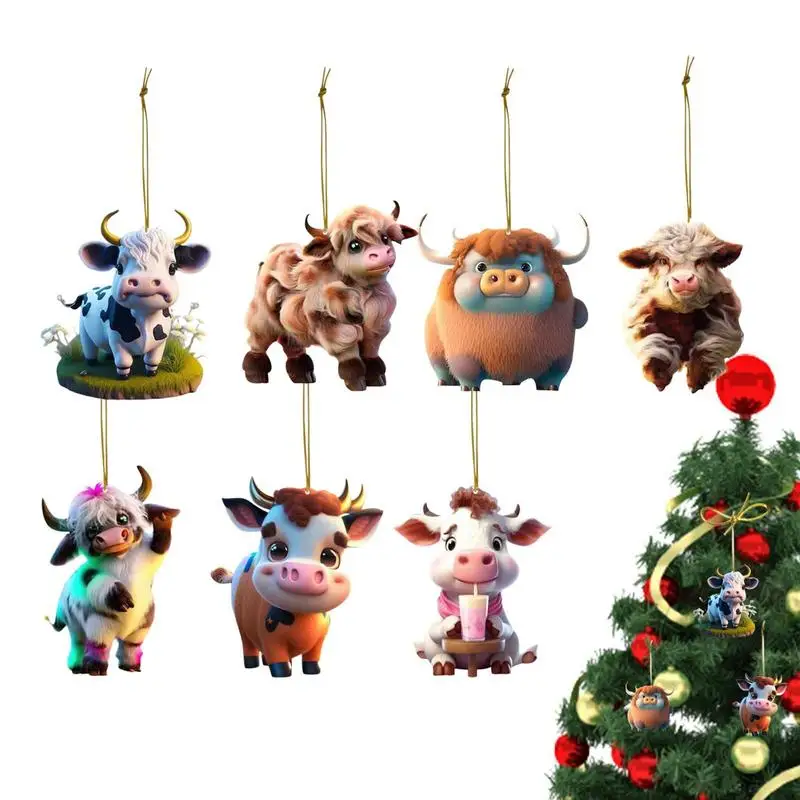 

Acrylic Christmas Decorations Pendants Decorative Pendants For Tree 7Pcs/Set Cartoon Cow Decorations Window Hangings For