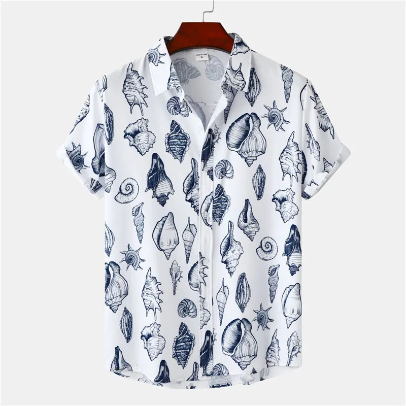 

White Beach Shirts Blouses Men 2023 Summer New Short Sleeve Button Down Hawaiian Shirt Men Streetwear Casual Holiday Clothing