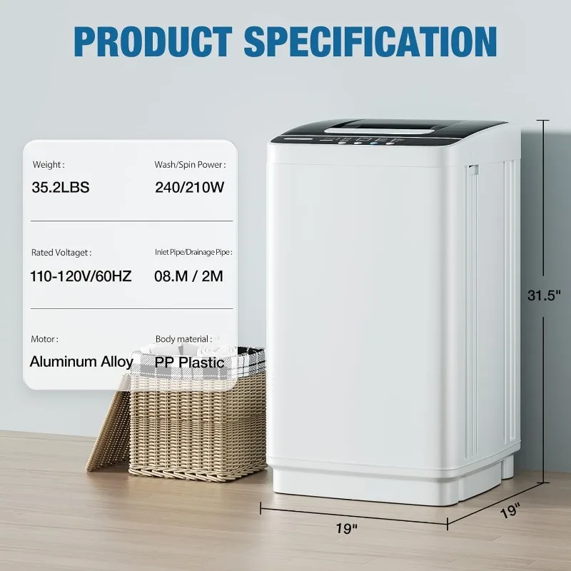 OUTGAVA Full Automatic Washing Machine,0.95 Cu.ft Compact Laundary Washer,10 Programs 3 Water Levels with LED Display&Child Lock