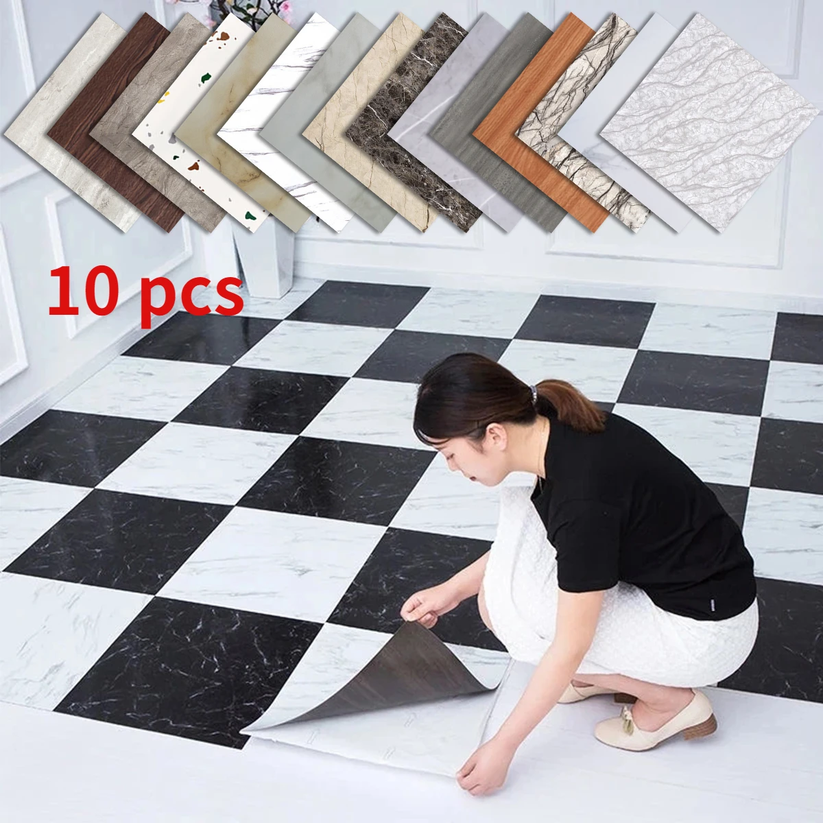 

10Pcs Simulated Marble Tile Floor Stickers Self-adhesive Wall Sticker Removable Art Murals for Living Room Home Decor Wallpaper
