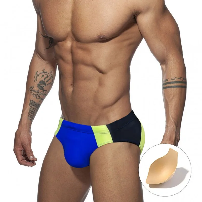 Mens Sexy Bikini Swim Briefs Color Block Low Waist Breathable