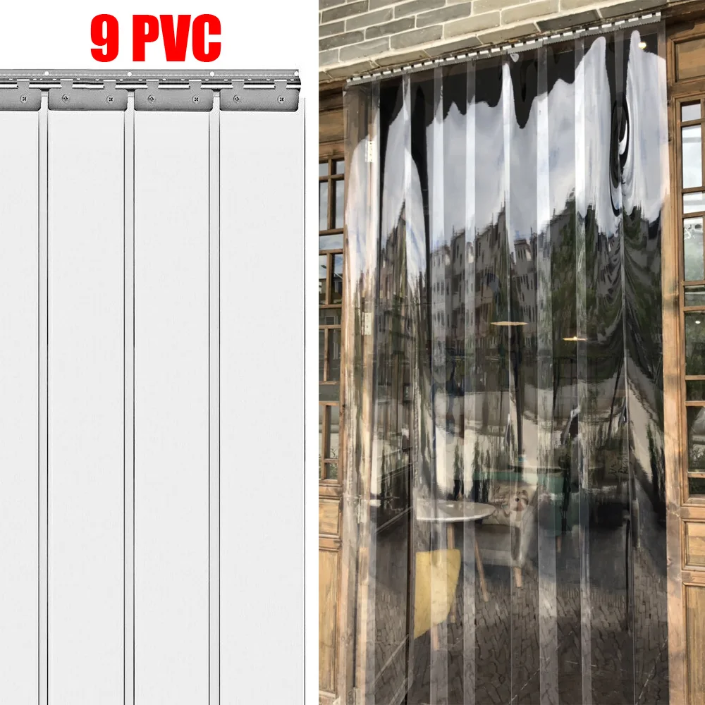 

9Pcs Strip Curtain PVC Plastic Door Hanging Rail Door Strip Kit for Warehouse Mall Door Insulation Cooler Freezer 78.7"*5.9"