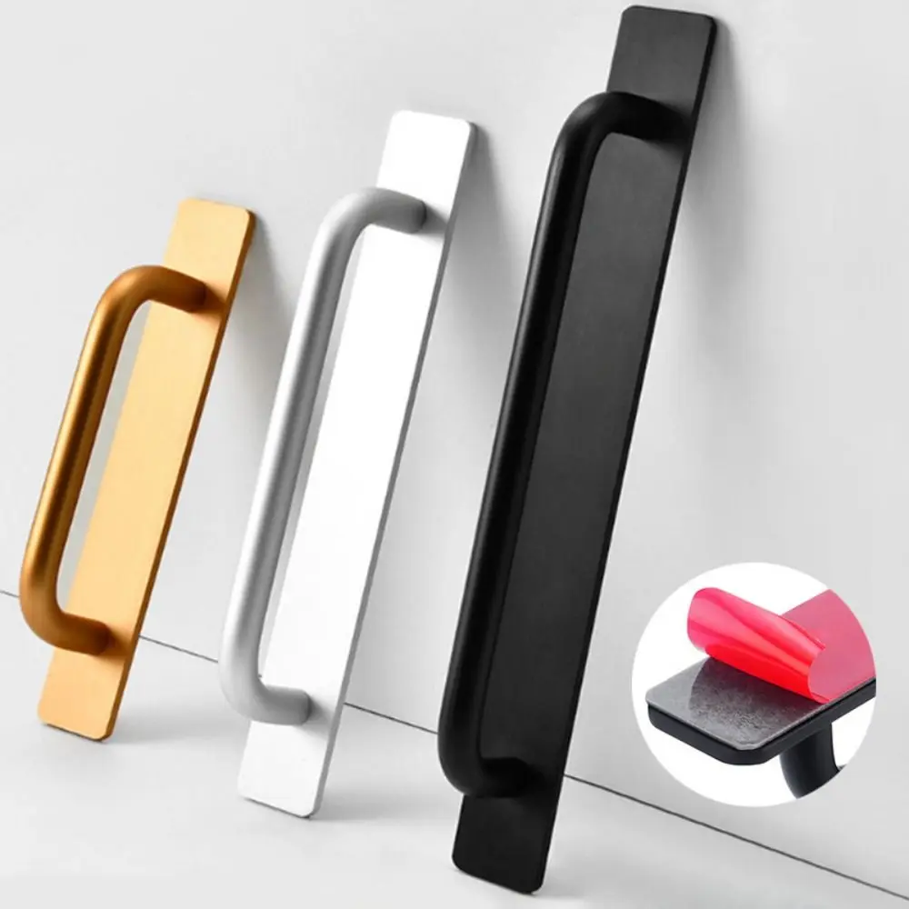 Punch-free Door Handle Aluminum Kitchen Cabinet Pulls Self-adhesive Toilet Window Sliding Door Knobs Furniture Hardware door handles,cabinet handles