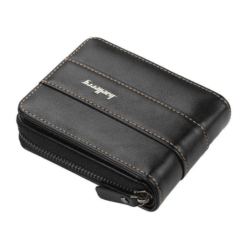Men's Short Wallet Korean Style Buckle Multi Card Holder Driver License Tri Fold Zip Pocket
