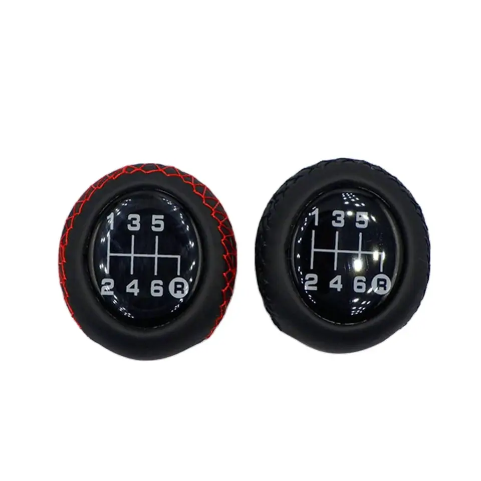 Red Stitch Leather Shift Boot + Chrome 5-Speed Knob - Universal Manual Transmission Upgrade