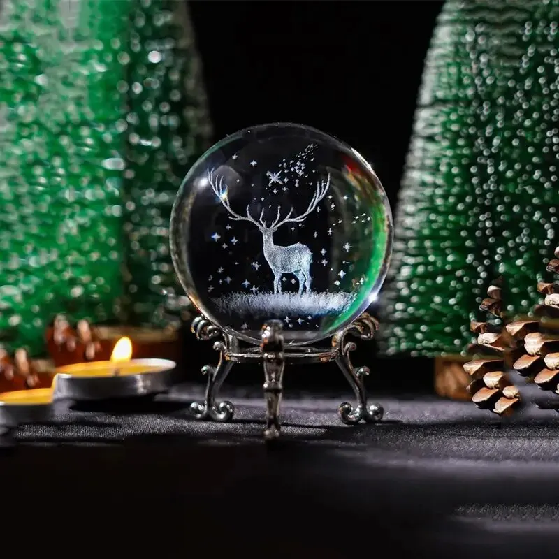 Deer Crystal Ball Ornament 1 Pc Transparent 60Mm (2.4Inches) Home Decorative Holiday Gifts