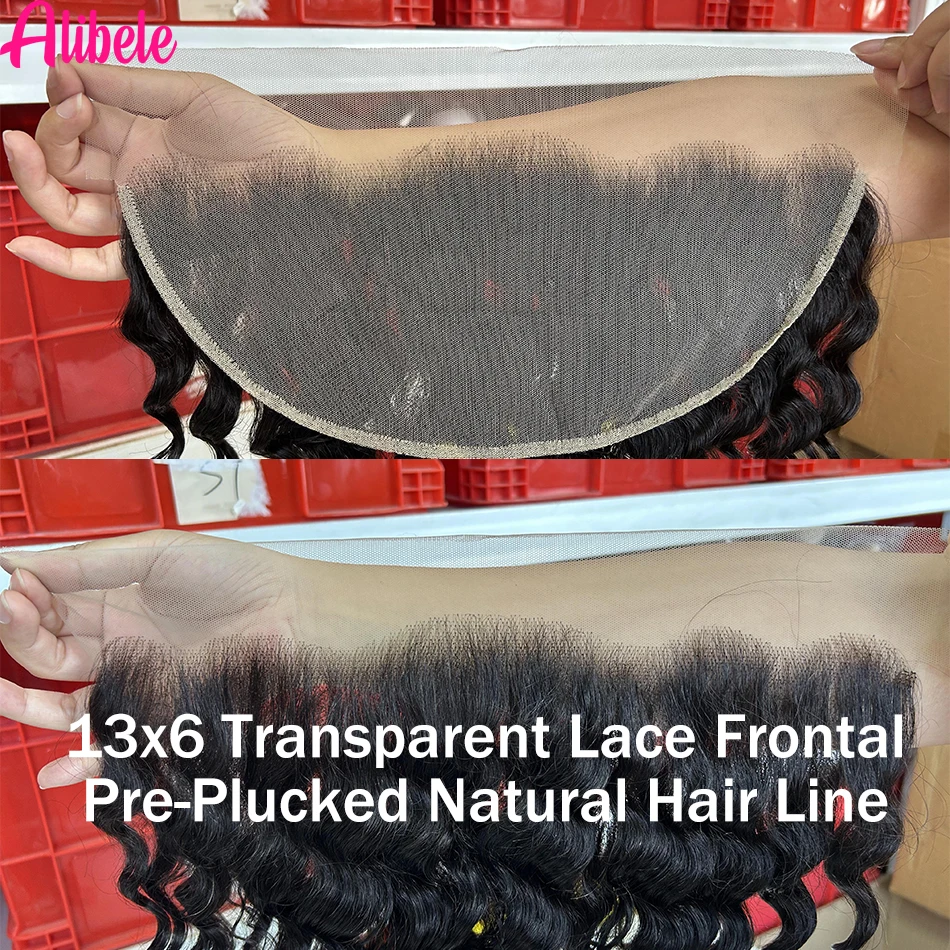 Loose Deep 13X6 Transparent Lace Frontal Only Pre-Plucked Hairline 13x6 Lace Front Closure 150% Density Natural Black 14- 24Inch