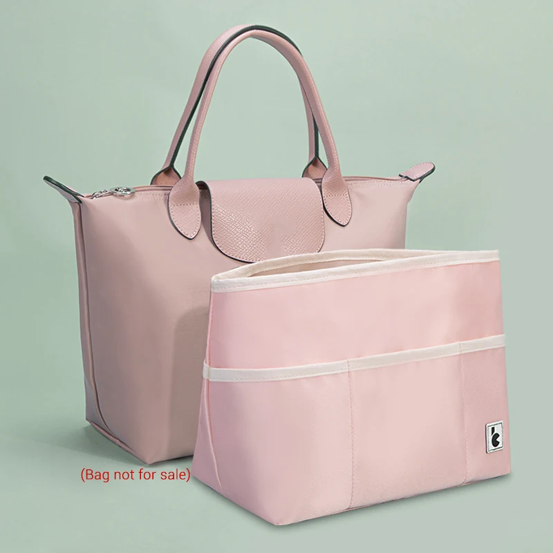 For Longchamp Bag Satin Bag Insert Organizer with Zipper Pockets Travel Makeup Bag Purse Liner Fit Womens Handbags Tote Shaper