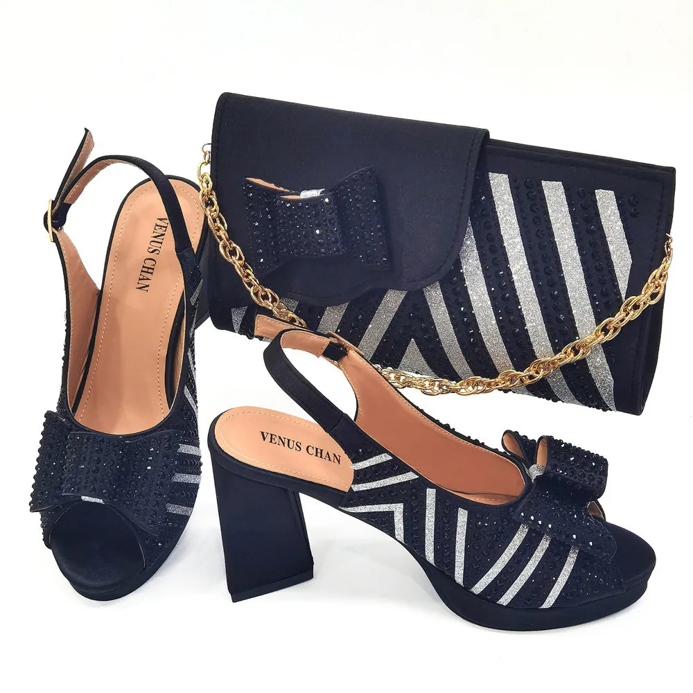 

2024 New Fashionable Black Color Fish Beaked Toe Cap Shoes Matching Bag Set For Wedding Women Party Pump