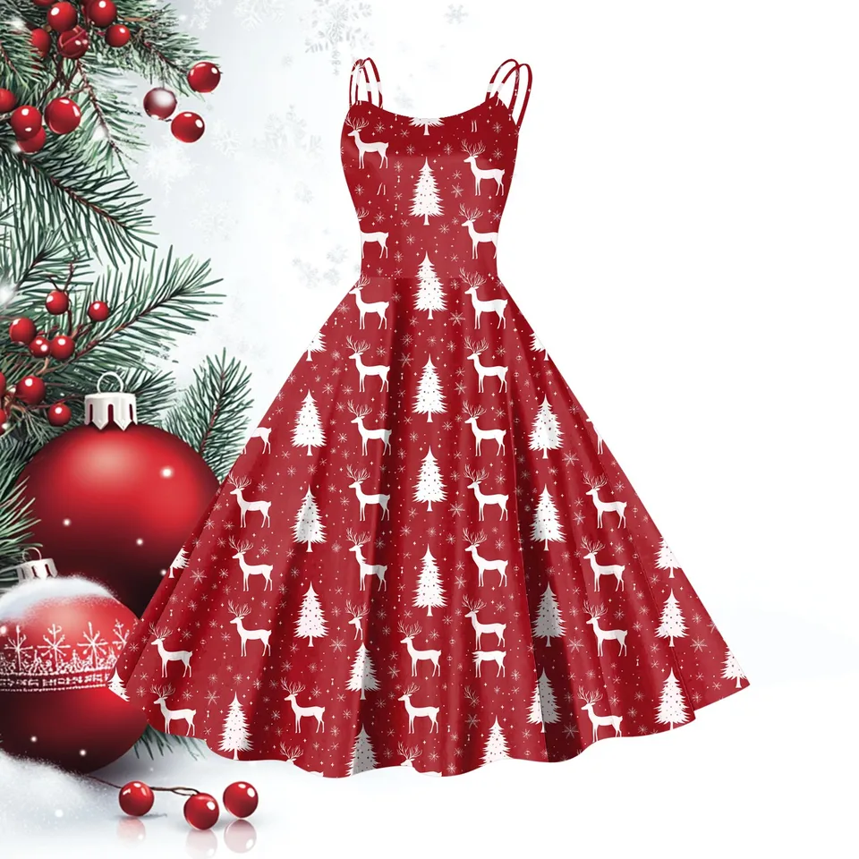 Trendy Christmas Print Casual Sleeveless Dress