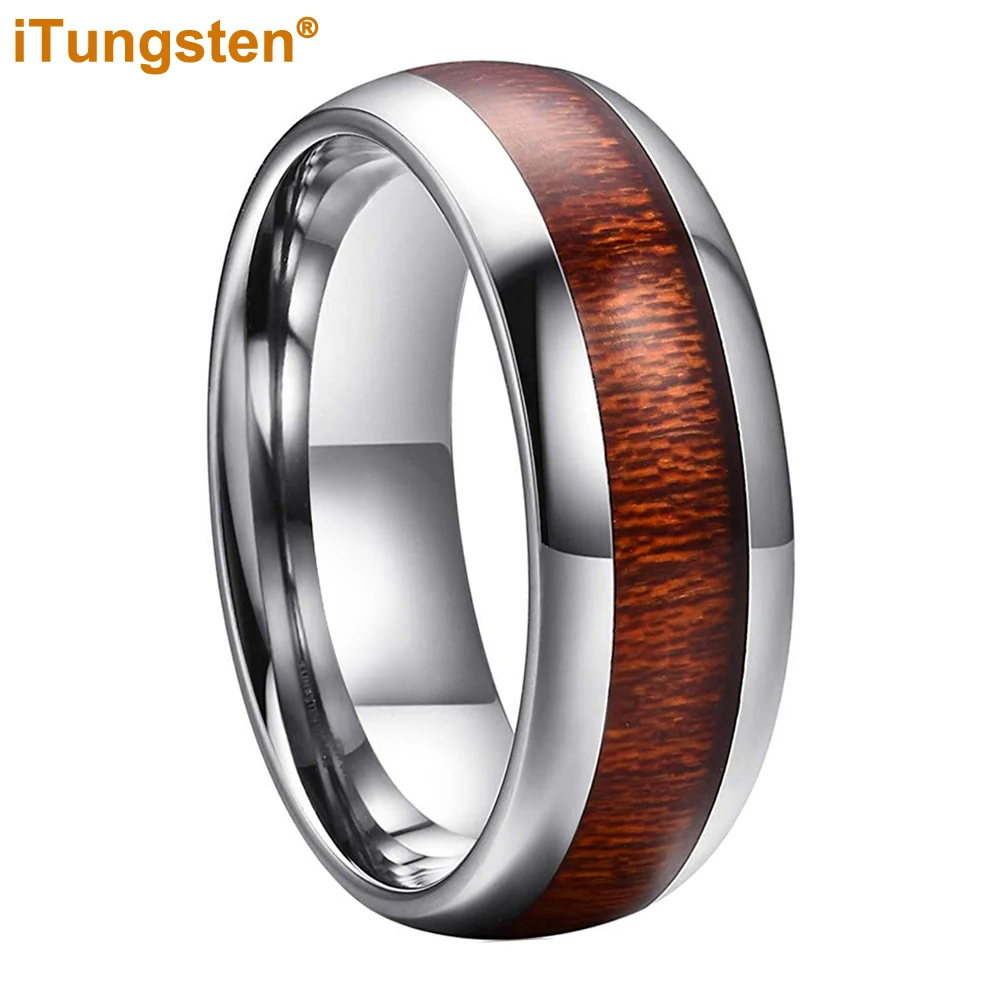 iTungsten 6mm 8mm Gold Plated Tungsten Ring for Men Women Engagement Wedding Band Fashion Jewelry Real Wood Inlay Comfort Fit