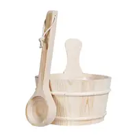 4L Sauna Bucket and Ladle Bath Accessories Supplies Sauna Accessories Handmade Wooden Hot Tub Barrel for Steam Room, Bathroom 1