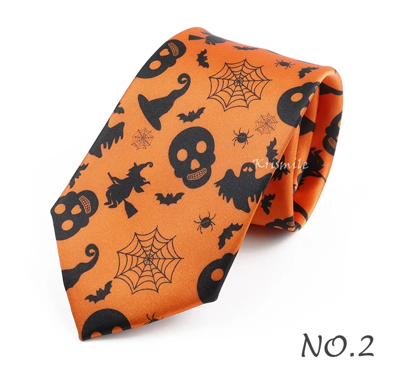 Heißer Verkauf Weihnachten Halloween Krawatte für Männer Neuheit Orange Kürbis Schädel Jack-o'-laterne Halloween Weihnachten Party Zubehör Geschenk – Detail 4