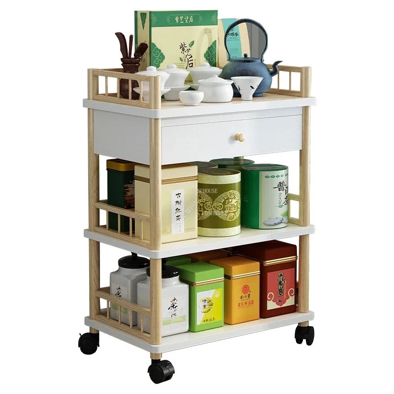 Beauty Salon Solid Wood Salon Trolleys Modern Furniture Barber Shop Special Tool Trolley Storage Rack Home Mobile Trolley