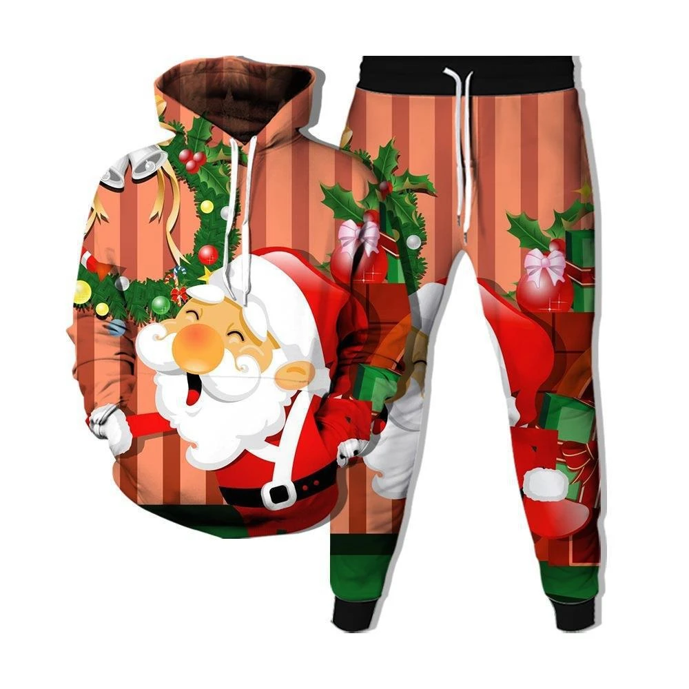 

Santa Claus Tracksuit 2 Piece Set Pant Sets 3d Print Christmas Oversized Sportswear Men Suit Hooded Sweater Cute Street Suits