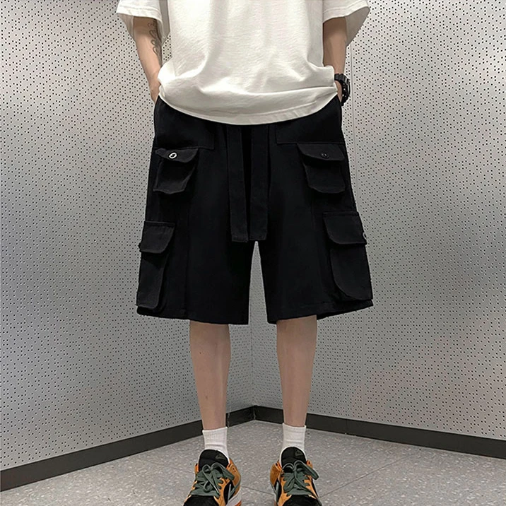 

Шорты-карго G139 мужские с множеством карманов, модные тонкие однотонные Прямые хлопковые штаны, повседневные короткие брюки, лето 2024