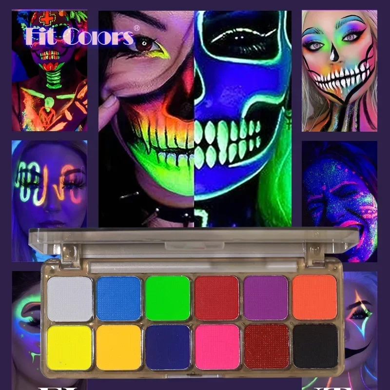 Body Face Paint Face Body Paint 12 Colors Face Body Painting Oil Cream Water Activated Eyeliner UV Light Painting Halloween Christmas Makeup Palette with Brush