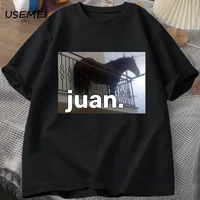 Juan Silly Horse on Balcony Dank Meme Graphic T Shirts Funny Man O Neck Casual Short Sleeve Tee Shirt Summer Tops Oversized 1