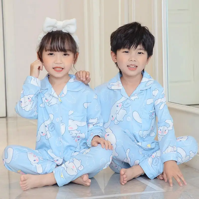 

Пижамный комплект детский с длинным рукавом, аниме Sanrioed Kuromi Cinnamoroll Kittys, одежда для сна для мальчиков и девочек, весна-осень, домашняя одежда, детская одежда