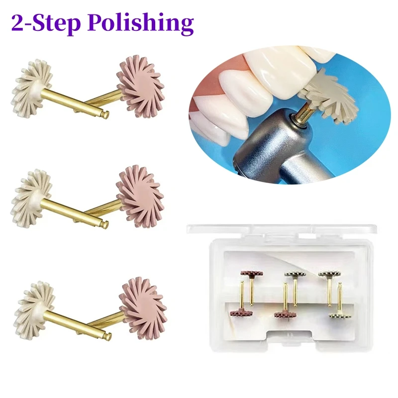 

6Pcs/box Dental Rubber Polisher Composite Resin 2-Step Polishing Diamond System RA Disc Kit 14mm Wheel Spiral Flex Brush Tools