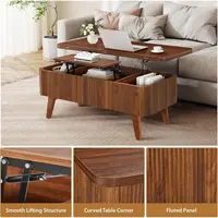3-in-1 Coffee Table Converts to Dining Table, Walnut Oval Wooden Table with Storage for Small Spaces, Partial Assembly Required 6