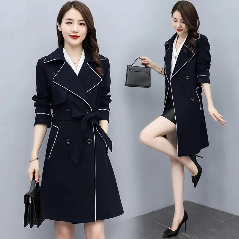 

Lining High End Windbreaker Women's Spring Clothing 2024 New Trend Loose Mid length Top Coat Female Trench Coat 4XL