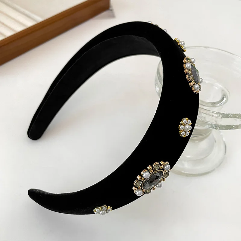 1 Stück Damen-Haarreifen, Samt, Perle, Diamant, süß, elegant, sanft, koreanische Haarbänder, hochwertiger Haarschmuck für Mädchen – Detail 6