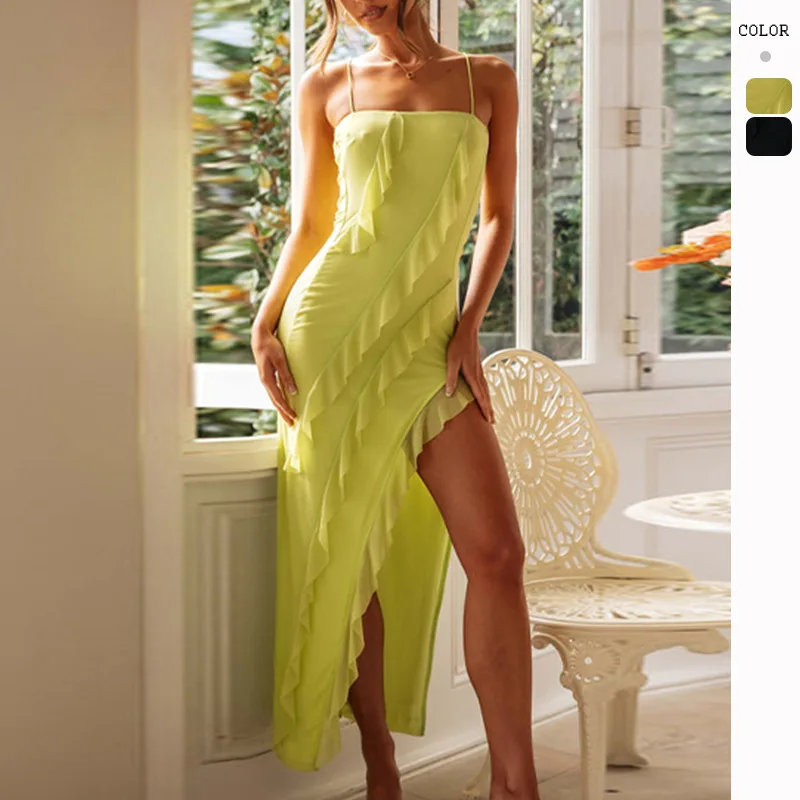 Girls Cocktail Dresses Square Neck Sleeveless Chiffon Evening Gowns Side Split Ruffles Summer Skirts,evening dresses,cocktail dress