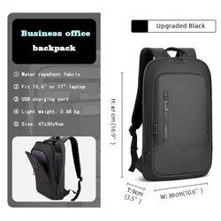 Sleek Waterproof Slim Backpack with USB Charging Port for Men - Minimalist Business & Travel Bag for 15.6 Inch Laptops (8228-Upgrade Black)