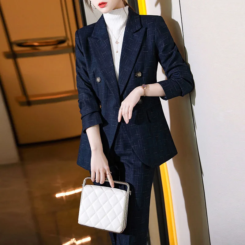 Tesco Women's Suit 2 Piece Plaid Blazer Pants Autumn Winter Sets Elegant Senior Jacket Suit For Female Clothing blazer mujer