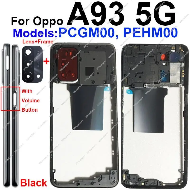 OPPO A93 A93s 4G 5G 미들 프레임 커버 베젤, NFC 사이드 단추 카메라 렌즈 프레임 부품