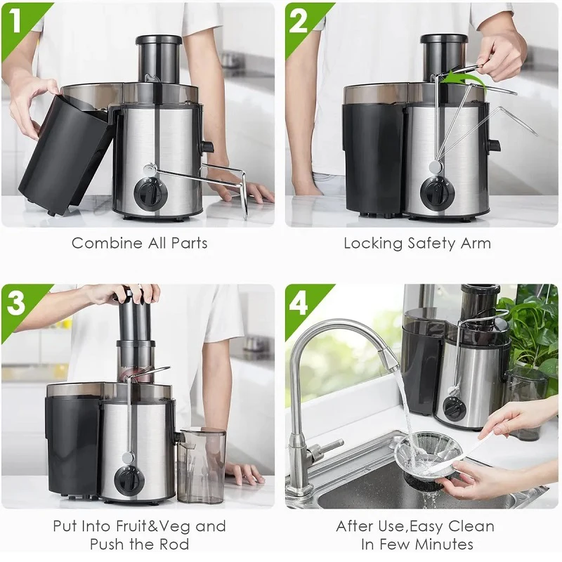 Juice Extractor 400W Ultra Centrifugal  Feed Fruit & Vegetable Juicer Dual Speed Control 304 Stainless Steel Filter Blade 1600ml 6