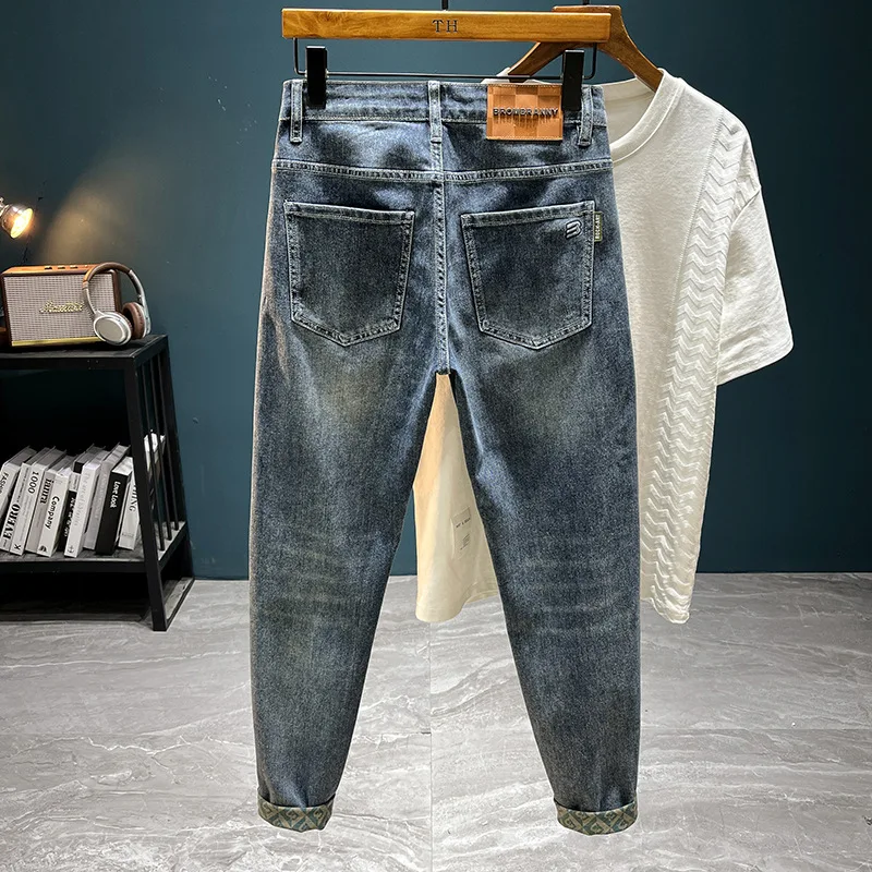 2024 New light luxury high end jeans MEN'S trendy brand fashion printed straight fit casual elastic comfortable loose denim pant