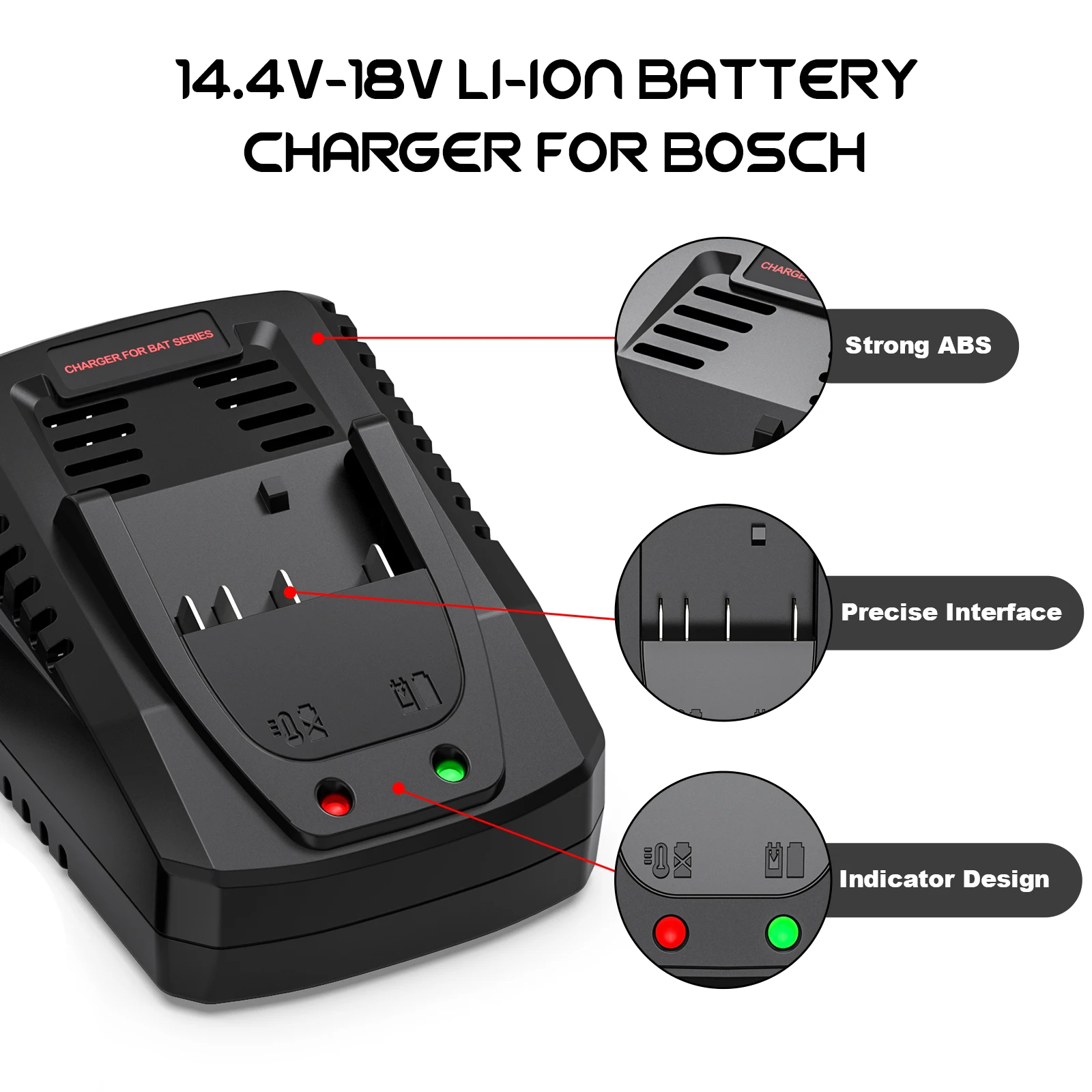 Carregador de Bateria do Li-íon para Bosch 14.4v 18v Bat609 Bat609g Bat618 Bat618g Al1860cv Al1814cv Al1820cv - Image 3