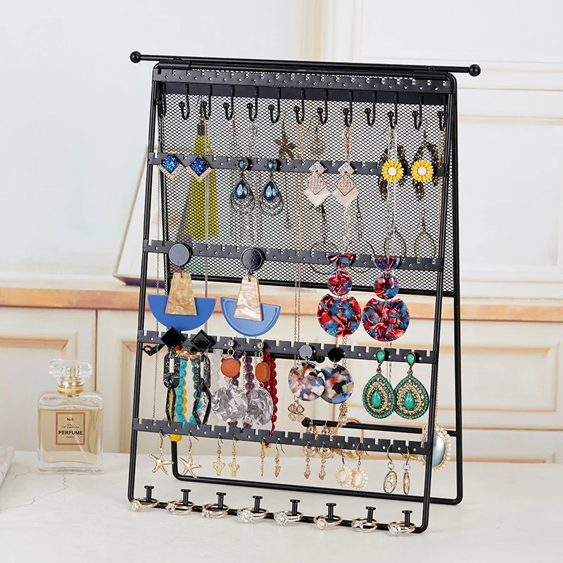 Folding Jewelry Display Stand Metal Earrings Storage Frame Ring Rack Necklace Holder Retail Counter Household