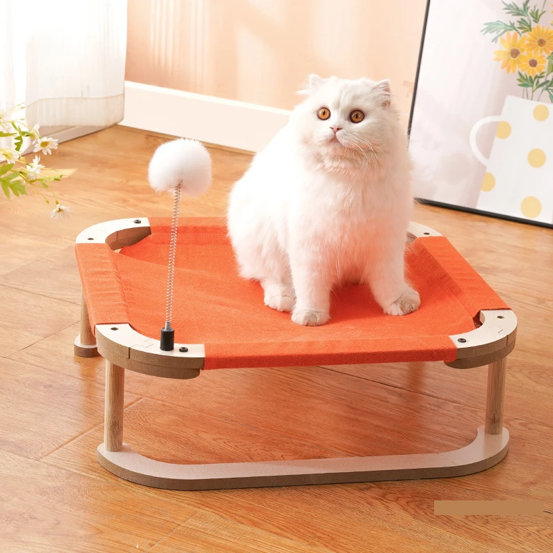 

with Teaser Ball Moisture-proof Breathable Detachable Pet Marching Bed Cat Small Dog Furniture Wood Hammock Kennel Sleeping Mat